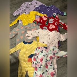 Lot of 8 Mix of Sleeping Girl Pajamas Footies Onesies Size 18 Months